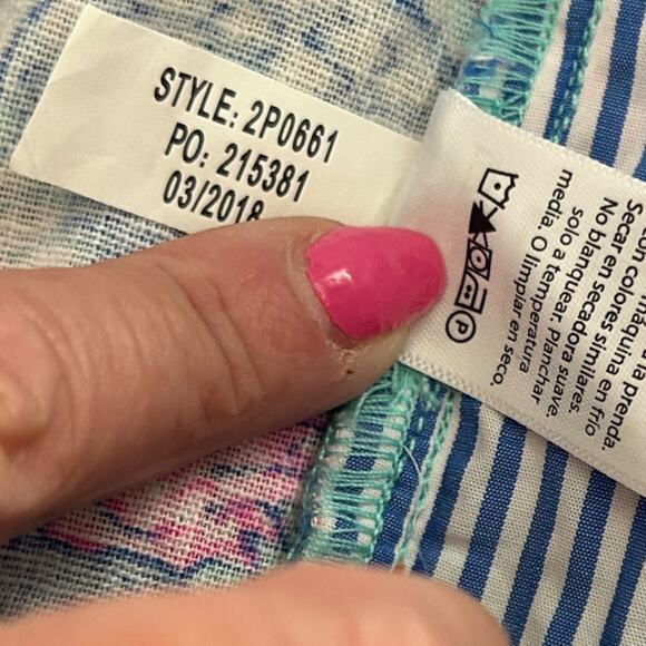 Vineyard Vines Pineapple Print Pant Women's 10 Linen Blend Crop Preppy Pink Blue - Picture 6 of 6